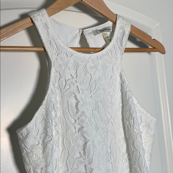 Speechless White Lace/Blue Floral Dress - Picture 4 of 6